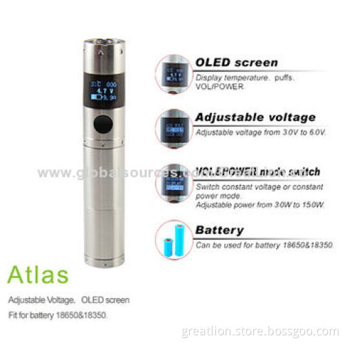 New Designed Hot Mechanical Atlas Mod with Big Capacity Huge Vapor, 125mm Length